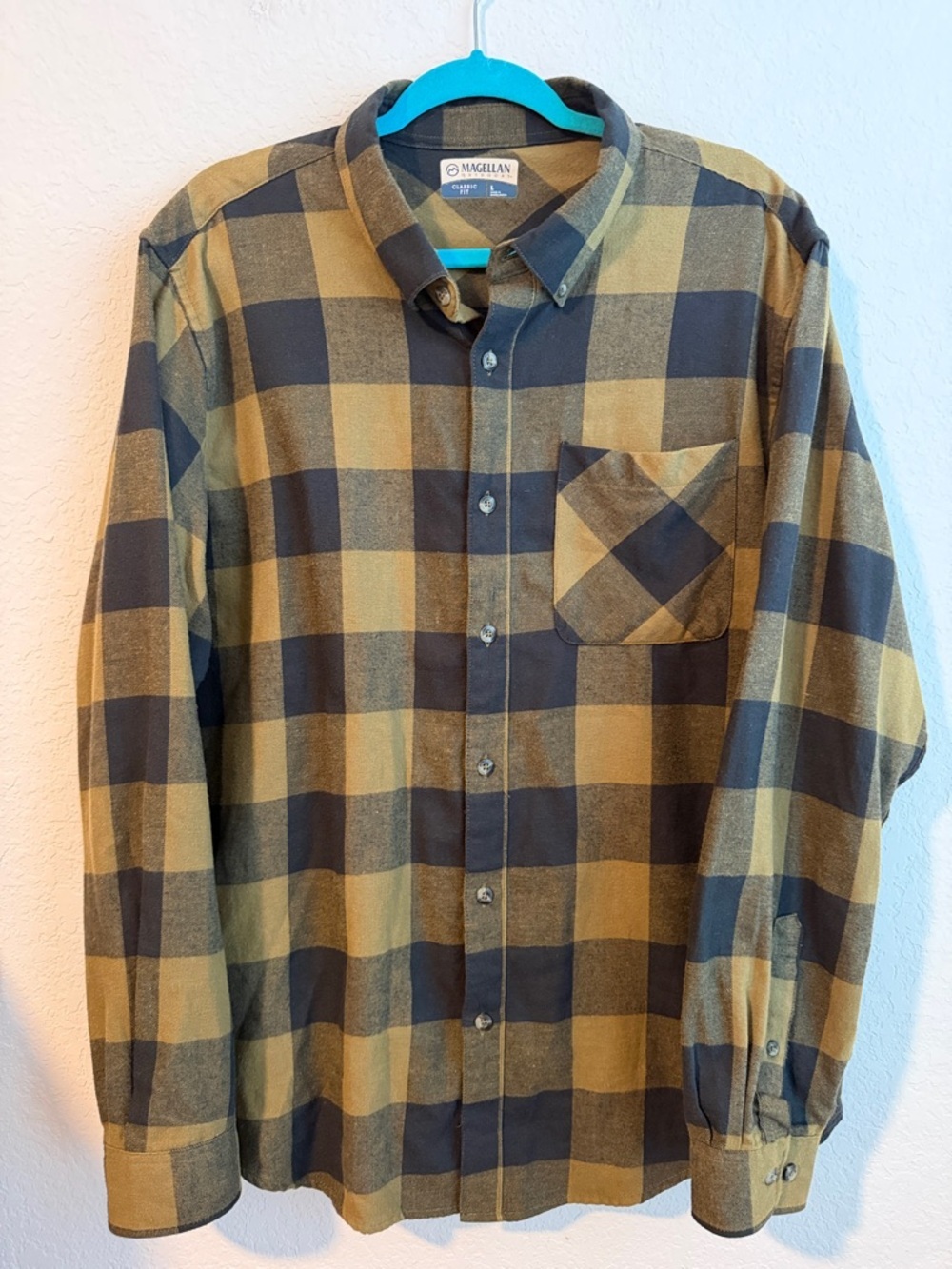 Magellan Outdoors Men's Green and Black Plaid Button-Down Shirt